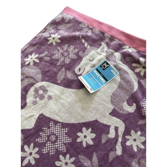 NWT Member's Mark Beach Towel 30x60 Girl’s Cotton Unicorn Purple/Pink - Picture 1 of 4